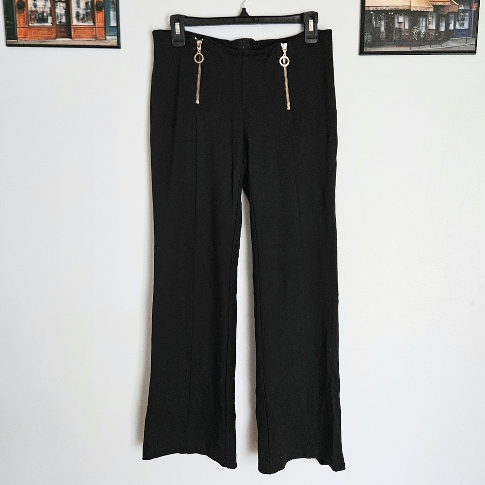 NWOT The Limited Stretch Mid-Rise Black Zipper Accent Pants w/ Split Hem Flare